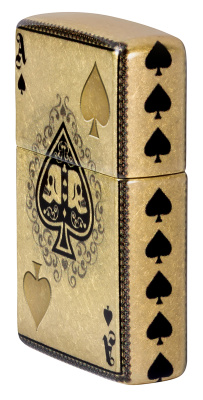Зажигалка ZIPPO Ace of Skulls Design с покрытием 540 Tumbled Brass, латунь/сталь, золотистая, 38x13x57 мм