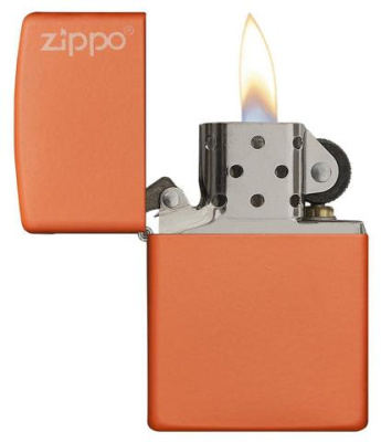 Зажигалка ZIPPO Логотип с оранжевым матовым покрытием | Logo Orange Matte, латунь/сталь, оранжевая с фирменным логотипом, матовая, 38x13x57 мм