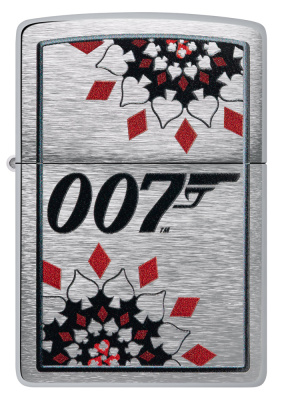 Зажигалка ZIPPO Джеймс Бонд с покрытием матовый хром | James Bond™ Brushed Chrome, латунь/сталь, серебристая, 38x13x57 мм
