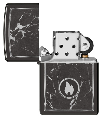 Зажигалка ZIPPO Marble Flame с покрытием High Polish Black, латунь/сталь, черная, глянцевая, 38x13x57 мм