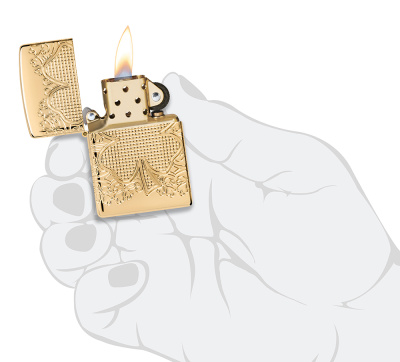 Зажигалка ZIPPO Armor® Счастливый клевер с глянцевым золотистым покрытием | Lucky Clover High Polish Gold Plate, латунь/сталь, золотистая, 38x13x57 мм