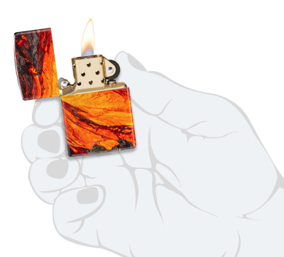 Зажигалка ZIPPO Поток лавы с покрытием Искусственно состаренная латунь на 540 | Lava Flow 540 Tumbled Brass, латунь/сталь, оранжевая, 38x13x57 мм