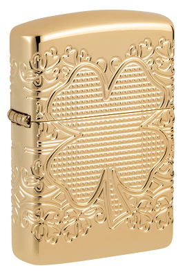 Зажигалка ZIPPO Armor® Счастливый клевер с глянцевым золотистым покрытием | Lucky Clover High Polish Gold Plate, латунь/сталь, золотистая, 38x13x57 мм