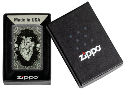 Зажигалка ZIPPO Сердце с каменным покрытием | Heart Design Iron Stone, латунь/сталь, серая, 38x13x57 мм