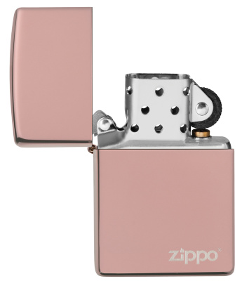 Зажигалка ZIPPO Логотип с глянцевым покрытием розовое золото | Logo High Polish Rose Gold, латунь/сталь, розовое золото, глянцевая, 38x13x57 мм