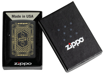 Зажигалка ZIPPO Линейный мотив с черным матовым покрытием | Lines Design Black Matte, латунь/сталь, черная, матовая, 38x13x57 мм