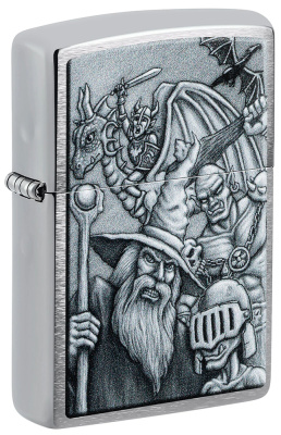 Зажигалка ZIPPO Мифические существа с покрытием матовый хром | Mystical Beings Design Brushed Chrome, латунь/сталь, серебристая, 38x13x57 мм