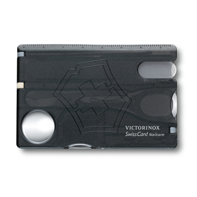 Швейцарская карточка VICTORINOX SwissCard Nailcare, 13 функций, полупрозрачная чёрная