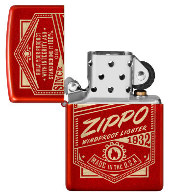Зажигалка ZIPPO «Работает!» с металлизированным красным покрытием | It Works Design Metallic Red, латунь/сталь, красная, 38x13x57 мм