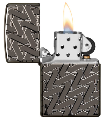 Зажигалка ZIPPO Armor® Геометрический узор с глянцевым покрытием Черный лед | Geometric Weave High Polish Black Ice®, латунь/сталь, чёрная, 38x13x57 м