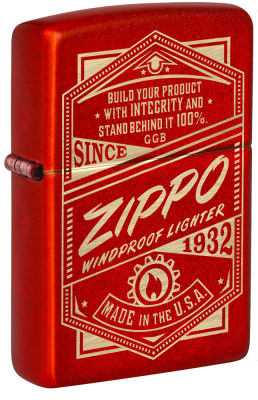 Зажигалка ZIPPO «Работает!» с металлизированным красным покрытием | It Works Design Metallic Red, латунь/сталь, красная, 38x13x57 мм