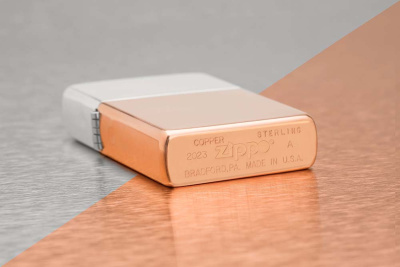 Зажигалка ZIPPO с двойным металлическим покрытием | Bimetal, медь/латунь/сталь, медная, 38x13x57 мм