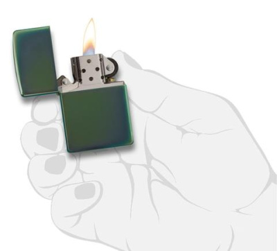 Зажигалка ZIPPO классическая с глянцевым зеленым покрытием | Classic High Polish Green, латунь/сталь, зелёная, глянцевая, 38x13x57 мм