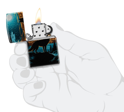 Зажигалка ZIPPO Moonlight Wolf Design с покрытием 540 Tumbled Chrome, латунь/сталь, разноцветная, 38x13x57 мм