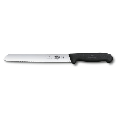 Нож для хлеба VICTORINOX Fibrox с волнистым лезвием 21 см, чёрный