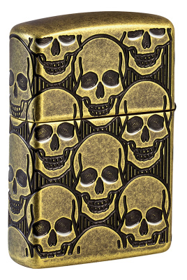 Зажигалка ZIPPO Armor® Ухмыляющиеся черепушки с покрытием античная латунь | Cackling Cranium Antique Brass, латунь/сталь, золотистая, матовая, 38x13x5