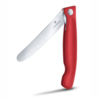 Нож для овощей VICTORINOX Швейцарская классика | Swiss Classic, складной, лезвие 11 см с волнистой кромкой, красный