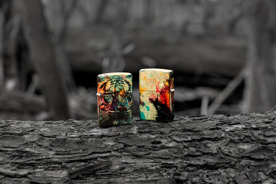 Зажигалка ZIPPO Painted Tiger Design с покрытием 540 Tumbled Brass, латунь/сталь, разноцветная, 38x13x57 мм