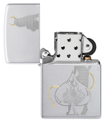 Зажигалка ZIPPO Devilish Ace с покрытием Satin Chrome, латунь/сталь, серебристая, 38x13x57 мм