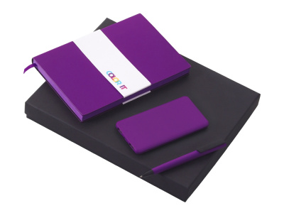 Подарочный набор c блокнотом С1, ручкой и повербанком 5000 mAh, фиолетовый , размер гибкая обложка