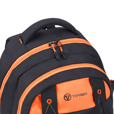 Рюкзак TORBER КЛАСС, черный с оранжевой вставкой, полиэстер 900D, 45 x 32 x 16 см