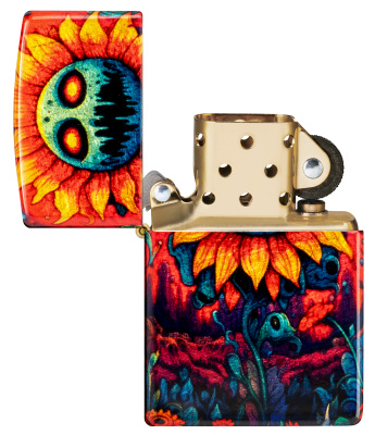 Зажигалка ZIPPO Spooky Sunflower с покрытием 540 Tumbled Brass, латунь/сталь, разноцветная, 38x13x57 мм