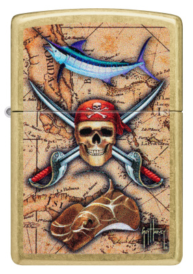 Зажигалка ZIPPO Guy Harvey с покрытием Street Brass, латунь/сталь, золотистая, 38x13x57 мм