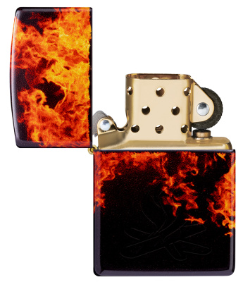Зажигалка ZIPPO Fusion Inferno Design с покрытием 540 Tumbled Brass, латунь/сталь, разноцветная, 38x13x57 мм