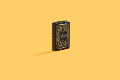 Зажигалка ZIPPO Линейный мотив с черным матовым покрытием | Lines Design Black Matte, латунь/сталь, черная, матовая, 38x13x57 мм