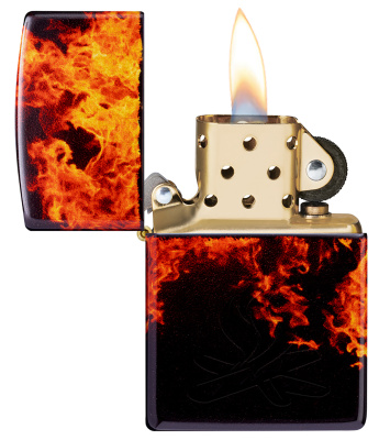 Зажигалка ZIPPO Fusion Inferno Design с покрытием 540 Tumbled Brass, латунь/сталь, разноцветная, 38x13x57 мм