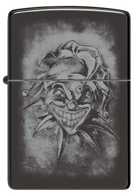 Зажигалка ZIPPO Clown с покрытием High Polish Black, латунь/сталь, черная, глянцевая, 38x13x57 мм