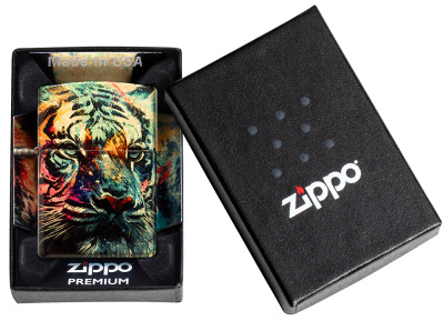 Зажигалка ZIPPO Painted Tiger Design с покрытием 540 Tumbled Brass, латунь/сталь, разноцветная, 38x13x57 мм