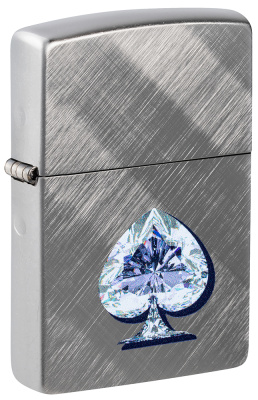 Зажигалка ZIPPO Сверкающая карта Пик с покрытием Диагональное плетение | Gleaming Spade Design Diagonal Weave, латунь/сталь, серебристая, 38x13x57 мм