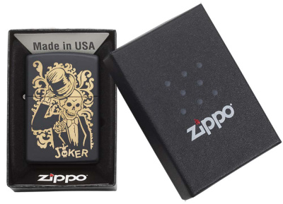 Зажигалка ZIPPO Джокер с черным матовым покрытием | Joker Black Matte, латунь/сталь, черная, 38x13x57 мм