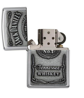 Зажигалка ZIPPO Эмблема Джек Дэниэлс с покрытием Глянцевый хром | Jack Daniels® Emblem High Polish Chrome, латунь/сталь, серебристая, 38x13x57 мм