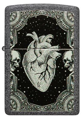 Зажигалка ZIPPO Сердце с каменным покрытием | Heart Design Iron Stone, латунь/сталь, серая, 38x13x57 мм