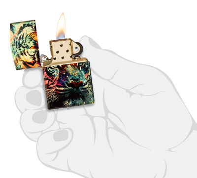 Зажигалка ZIPPO Painted Tiger Design с покрытием 540 Tumbled Brass, латунь/сталь, разноцветная, 38x13x57 мм