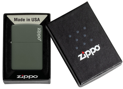 Зажигалка ZIPPO Логотип с зеленым матовым покрытием | Logo Green Matte, латунь с порошковым покрытием, зеленая, матовая, 38x13x57 мм