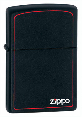 Зажигалка ZIPPO с фирменным логотипом и красной окантовкой с черным матовым покрытием | Black Matte, латунь/сталь, чёрная, матовая, 38x13x57 мм