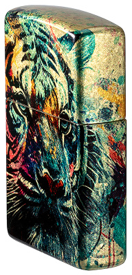 Зажигалка ZIPPO Painted Tiger Design с покрытием 540 Tumbled Brass, латунь/сталь, разноцветная, 38x13x57 мм