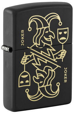 Зажигалка ZIPPO Джокер с маской с черным матовым покрытием | Masked Joker Design Black Matte, латунь/сталь, черная, 38x13x57 мм