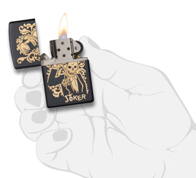 Зажигалка ZIPPO Джокер с черным матовым покрытием | Joker Black Matte, латунь/сталь, черная, 38x13x57 мм