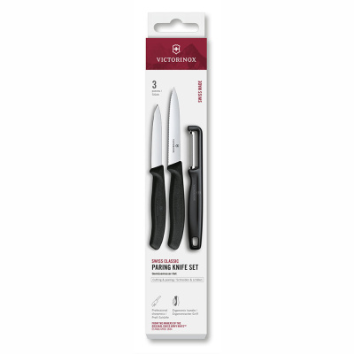 Набор из 3 ножей для овощей VICTORINOX: нож 8 см, нож 10 см, овощечистка, чёрная рукоять
