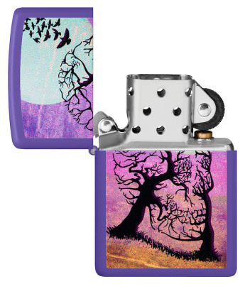 Зажигалка ZIPPO Деревья-черепа с фиолетовым матовым покрытием | Skull Tree Purple Matte, латунь/сталь, черная 38x13x57 мм