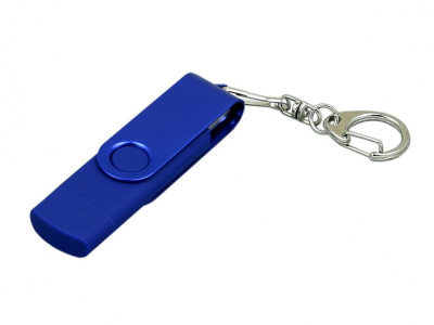 Флешка с поворотным механизмом, c дополнительным разъемом Micro USB, 16 Гб, синий , размер 16ГБ