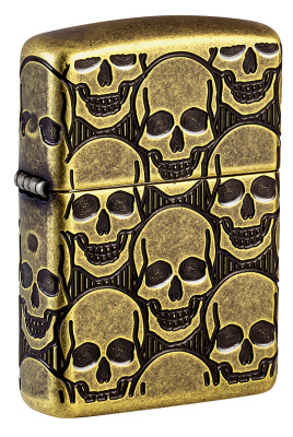 Зажигалка ZIPPO Armor® Ухмыляющиеся черепушки с покрытием античная латунь | Cackling Cranium Antique Brass, латунь/сталь, золотистая, матовая, 38x13x5