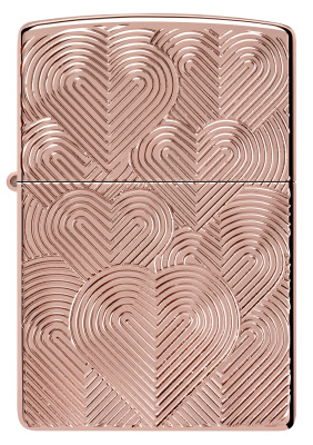 Зажигалка ZIPPO Armor® Hearts с покрытием Rose Gold, латунь/сталь, розовое золото, 38x13x57 мм
