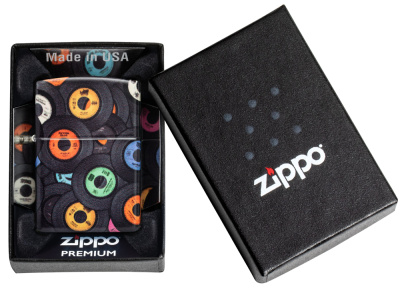 Зажигалка ZIPPO Records Design с покрытием 540 Matte, латунь/сталь, черная, 38x13x57 мм