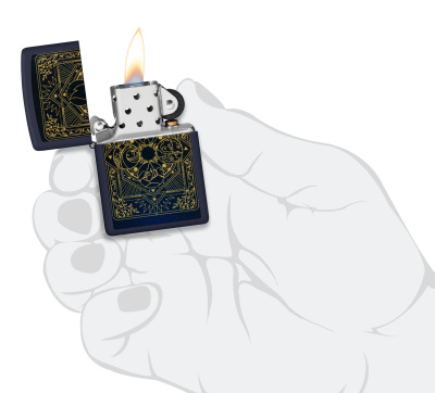 Зажигалка ZIPPO Элементы стихий с темно-синем матовым покрытием | Elements Design Navy Matte, латунь/сталь, синяя, матовая, 38x13x57 мм