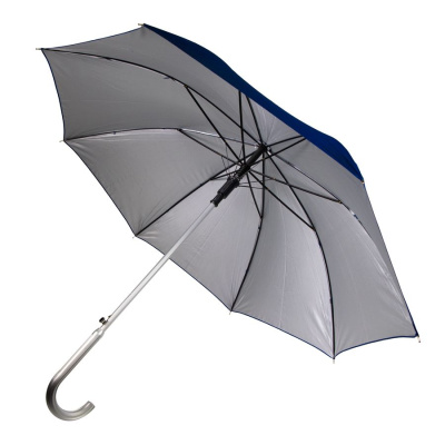 Зонт-трость с пластиковой ручкой "под алюминий" "Silver", полуавтомат; темно-синий с серебром; D=103